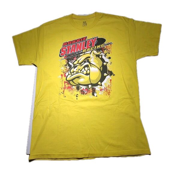 Robbie Stanley USAC SPRINT CAR Racing Bright Yellow T SHIRT XL Y2K Bulldog Vtg - Picture 1 of 5